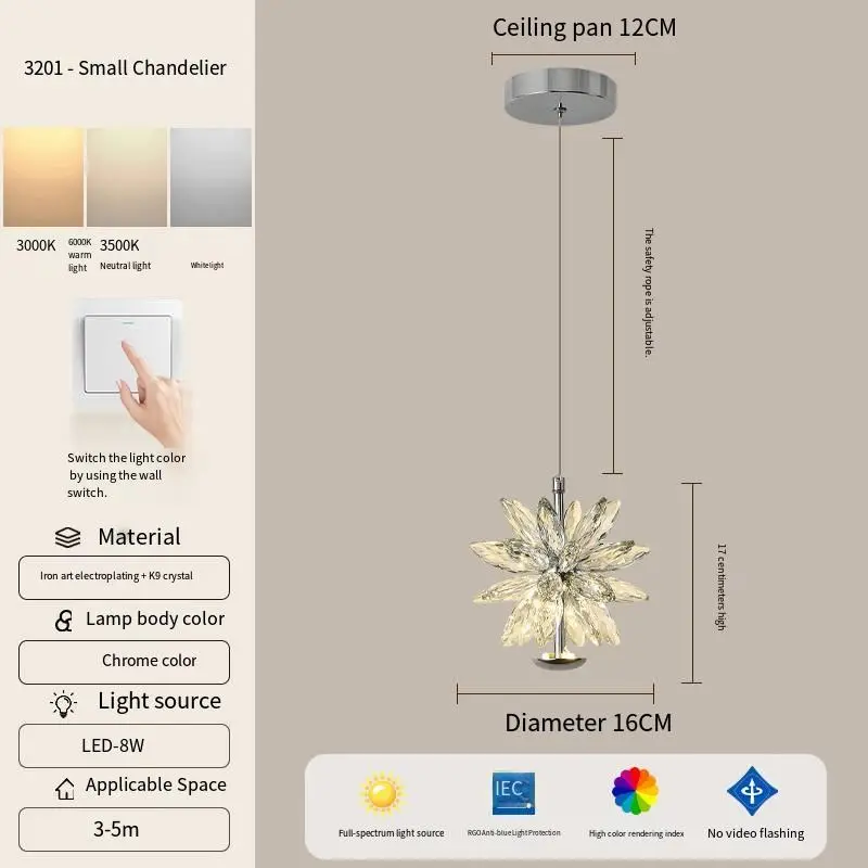 Luxury Crystal Small Night Light Led bar Pendant HomeRoom Decor Adjustable Height Lamp Hanging Modern Iron Chandelier Li — view 2