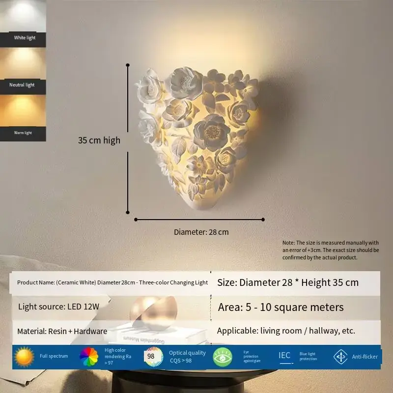 Modern Rose Resin Wall Lamp LED High-End Dimmable High CRI 85 for Living Room Bedroom Bedside Corridor — view 3