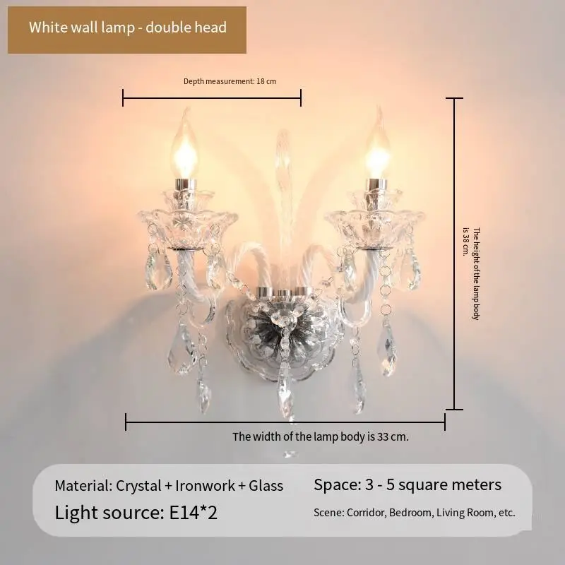 Luxury Romantic Street Wall Ambiance Wrought Iron Crystal Bedside Lamp White Middle LED Suspended Hotel Background Candl — view 6