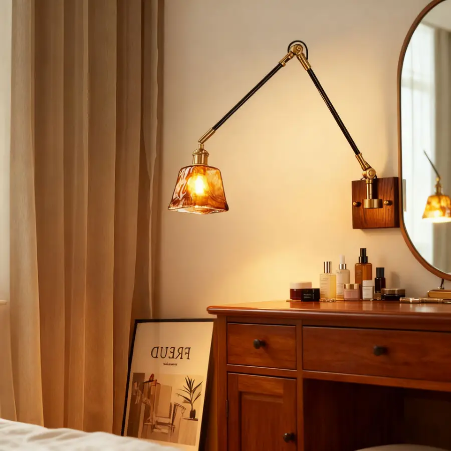 Small Study Night Wall Light White Wax Wood Iron LED Dimmable Light Modern Hotel bar Home Corner Office Bedroom Fixture — view 3