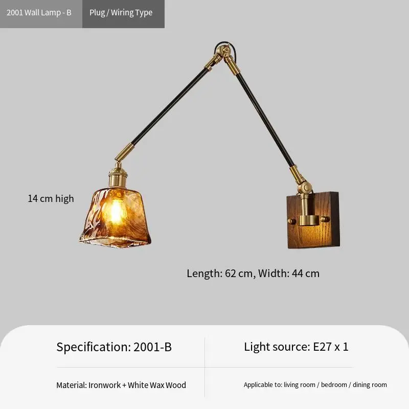 Small Study Night Wall Light White Wax Wood Iron LED Dimmable Light Modern Hotel bar Home Corner Office Bedroom Fixture — view 4