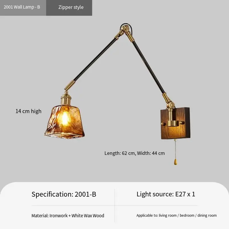 Small Study Night Wall Light White Wax Wood Iron LED Dimmable Light Modern Hotel bar Home Corner Office Bedroom Fixture — view 5