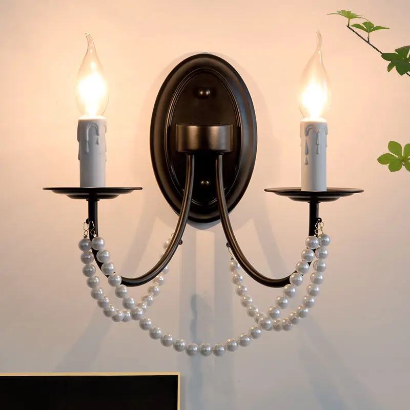 Black Wrought Iron Body Ambiance Lamp for Bedroom Inspired Bedside Light Hotel Background Candle Street Wall Stair Lamp — view 1