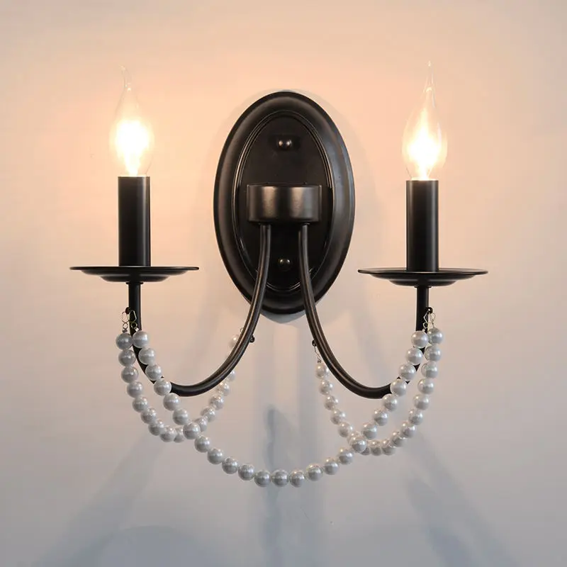 Black Wrought Iron Body Ambiance Lamp for Bedroom Inspired Bedside Light Hotel Background Candle Street Wall Stair Lamp — view 2