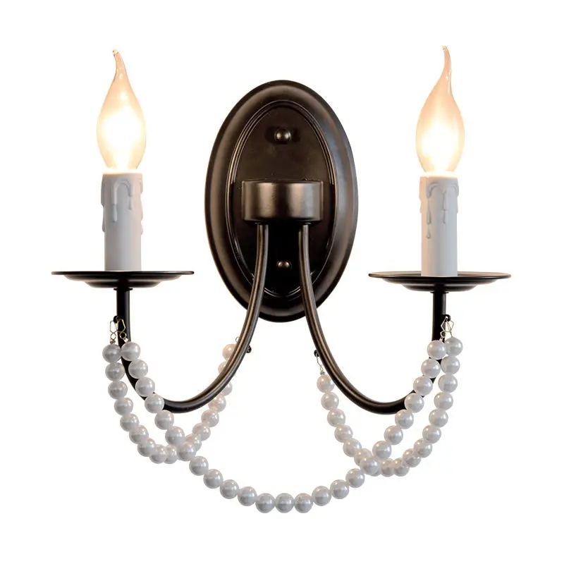Black Wrought Iron Body Ambiance Lamp for Bedroom Inspired Bedside Light Hotel Background Candle Street Wall Stair Lamp — view 3