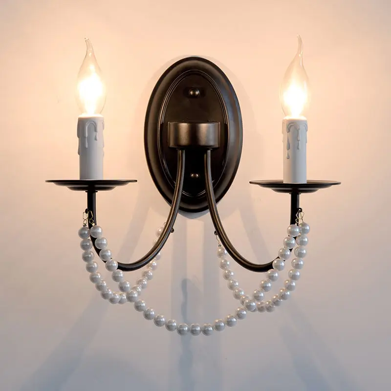 Black Wrought Iron Body Ambiance Lamp for Bedroom Inspired Bedside Light Hotel Background Candle Street Wall Stair Lamp — view 4