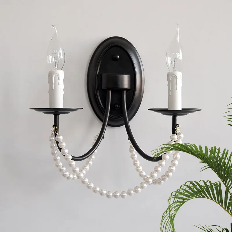 Black Wrought Iron Body Ambiance Lamp for Bedroom Inspired Bedside Light Hotel Background Candle Street Wall Stair Lamp — view 5