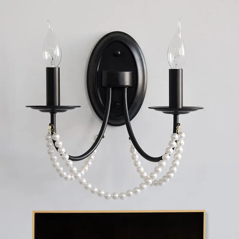 Black Wrought Iron Body Ambiance Lamp for Bedroom Inspired Bedside Light Hotel Background Candle Street Wall Stair Lamp — view 6