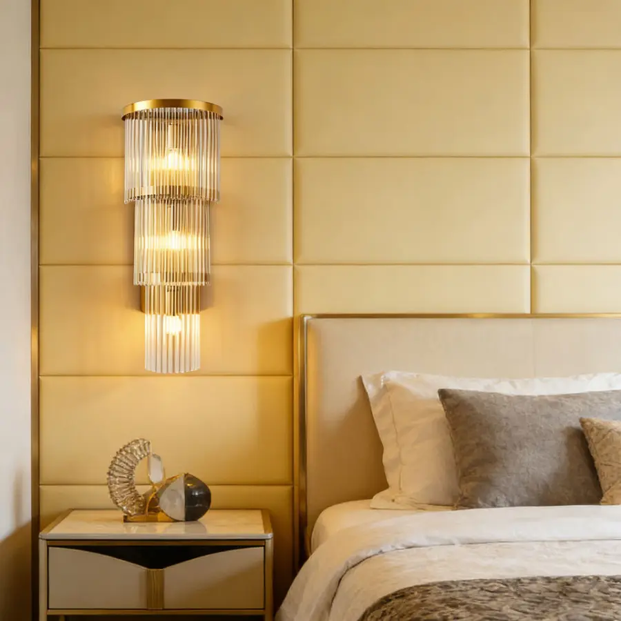 Modern Gold Crystal Wall Lamp Hotel Wall Mount Stainless Steel LED High CRI 80 Sconce — view 2