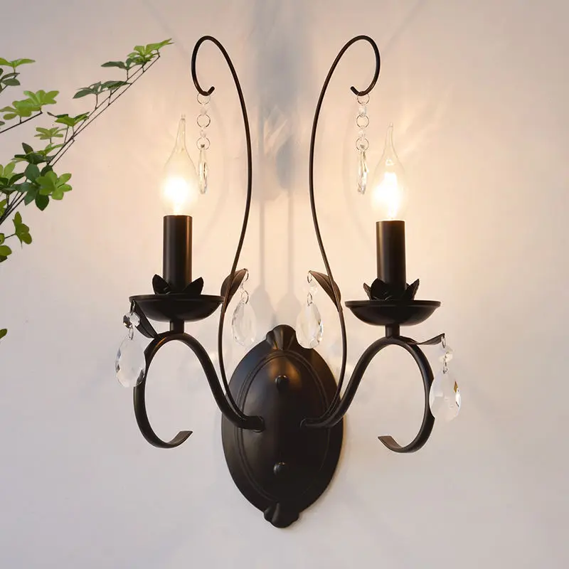 Adjustable Height Black Wrought Iron Body Ambiance Lamp Street Lamp Inspired Crystal Stair Light for Bedroom Bedside Hot — view 1