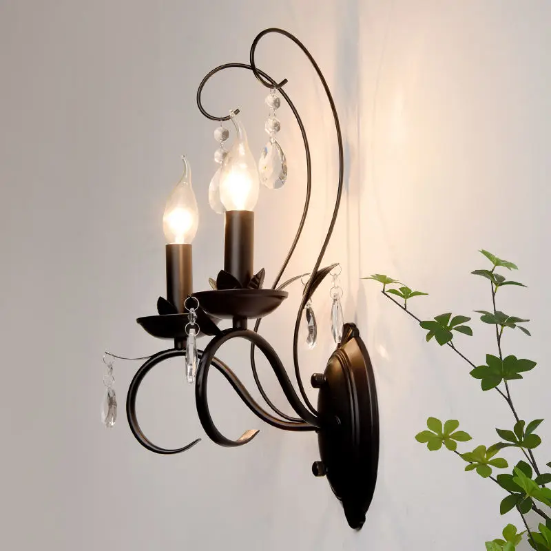 Adjustable Height Black Wrought Iron Body Ambiance Lamp Street Lamp Inspired Crystal Stair Light for Bedroom Bedside Hot — view 2