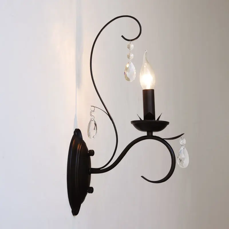 Adjustable Height Black Wrought Iron Body Ambiance Lamp Street Lamp Inspired Crystal Stair Light for Bedroom Bedside Hot — view 4