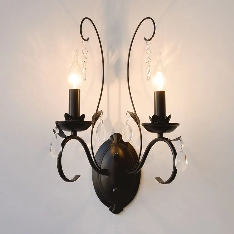 Adjustable Height Black Wrought Iron Body Ambiance Lamp Street Lamp Inspired Crystal Stair Light for Bedroom Bedside Hot — view 5