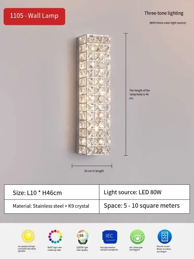 Modern Luxury Crystal Wall Lamp Simple LED Light Source for High-End Living Room Bedroom Bedside Corridor Background Wal — view 3