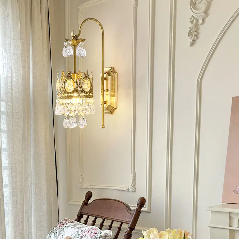 Modern Luxury LED Crystal Wall Lamp Sconce Contemporary Design Dimmable Gold Shade for Hotel Entrance Porch Bedroom Livi — view 3