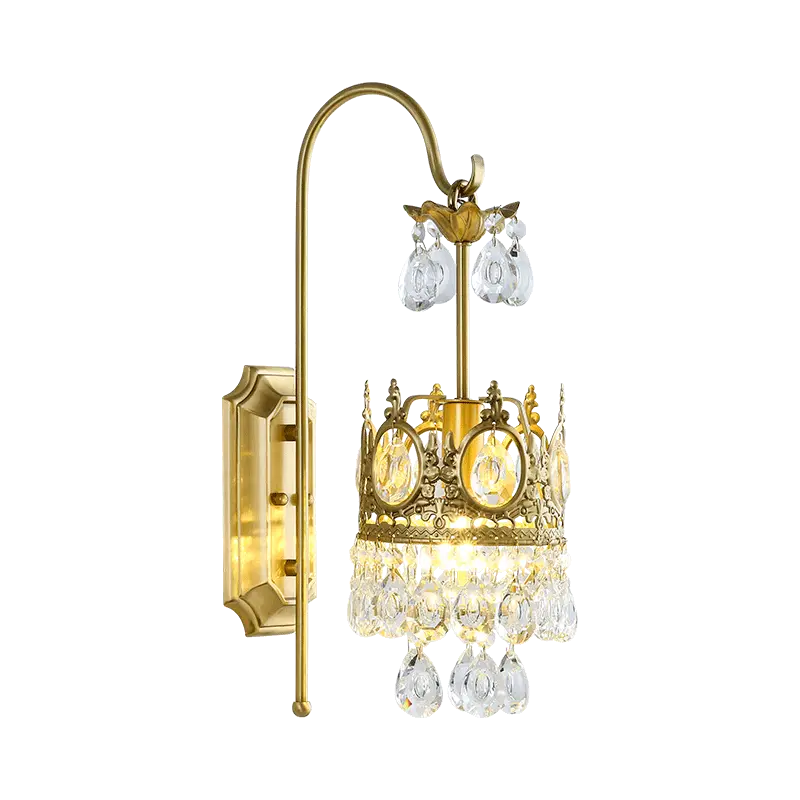 Modern Luxury LED Crystal Wall Lamp Sconce Contemporary Design Dimmable Gold Shade for Hotel Entrance Porch Bedroom Livi — view 4