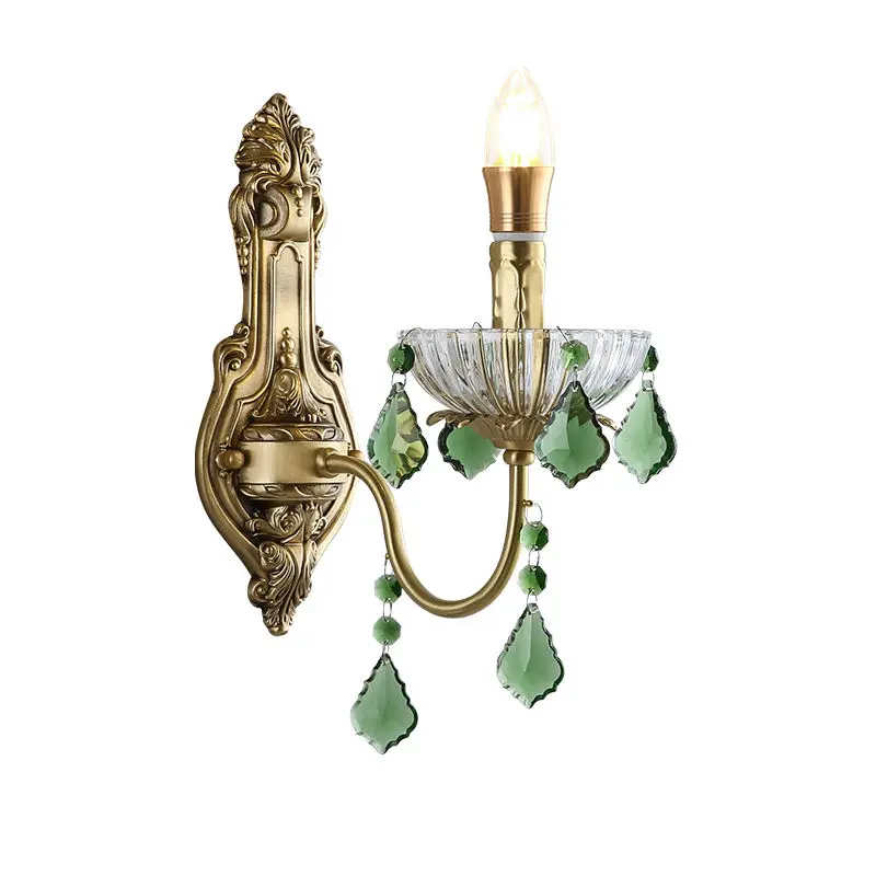 Villa Luxury Copper Crystal Wall Lamp Sconce Entrance Porch Bedside bar Hotel Wedding Hallway LED Wall Light Modern Hall — view 2