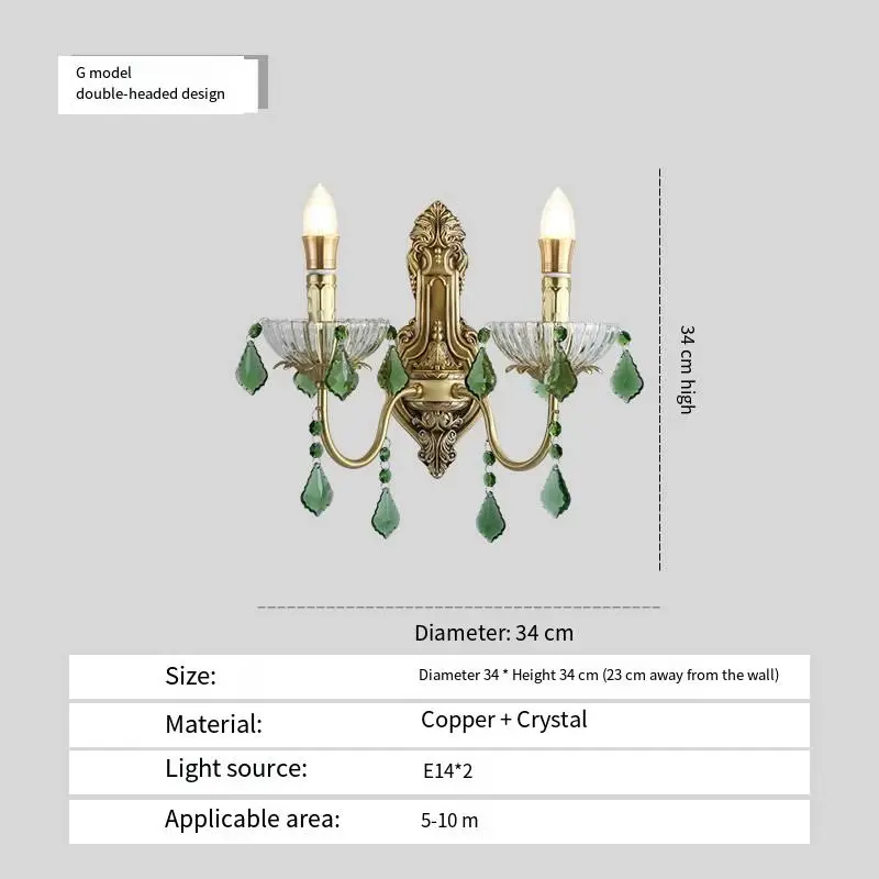 Villa Luxury Copper Crystal Wall Lamp Sconce Entrance Porch Bedside bar Hotel Wedding Hallway LED Wall Light Modern Hall — view 4