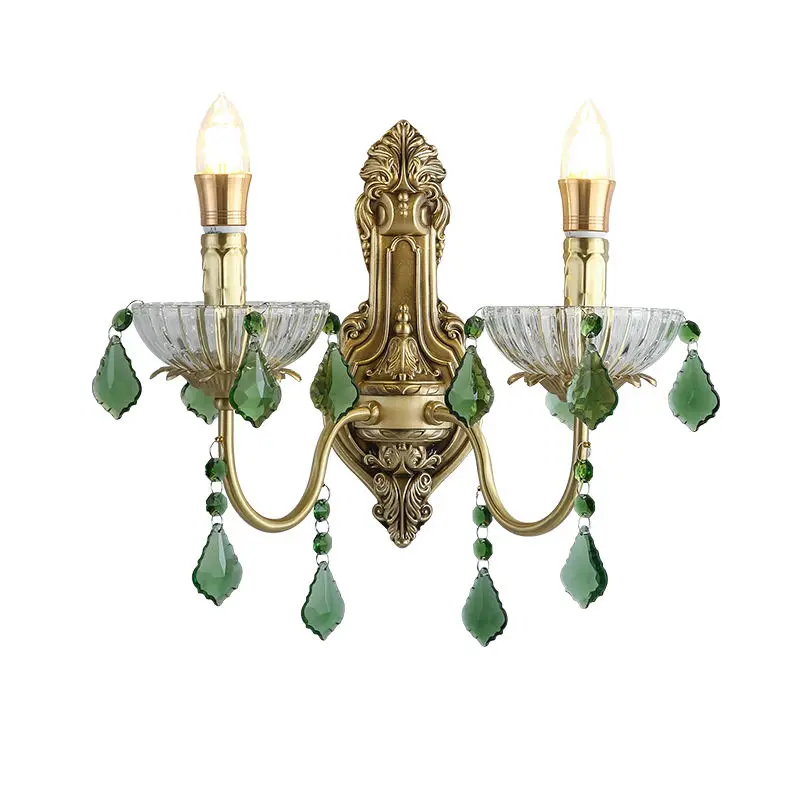 Villa Luxury Copper Crystal Wall Lamp Sconce Entrance Porch Bedside bar Hotel Wedding Hallway LED Wall Light Modern Hall — view 5
