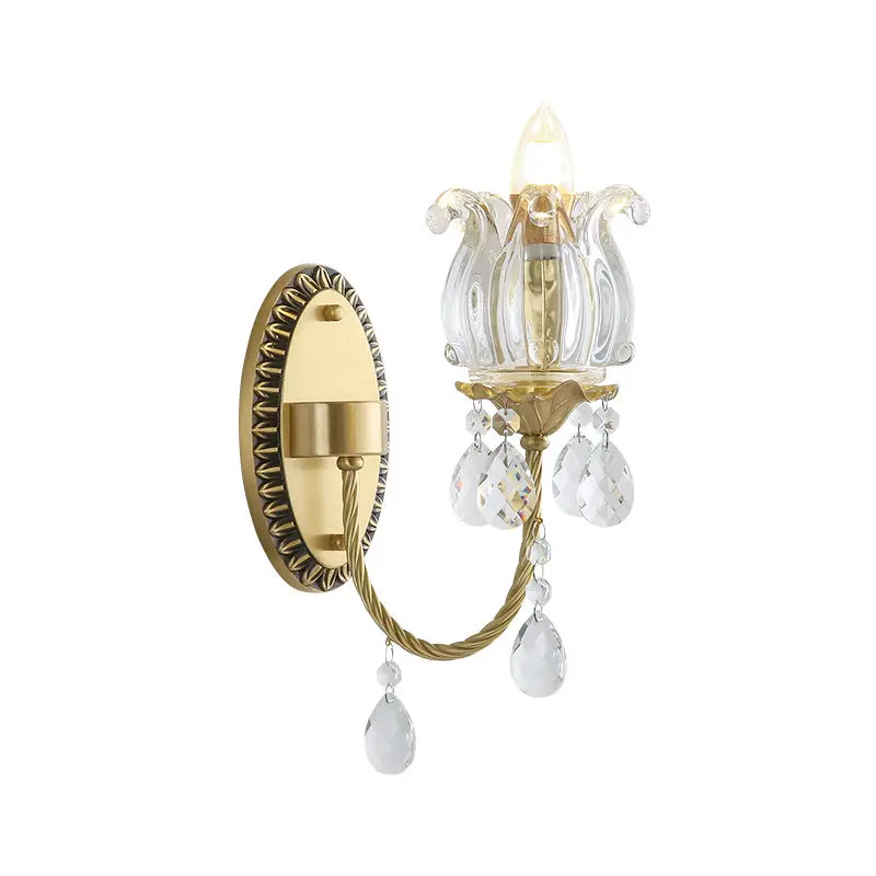 Modern Luxury LED Wall Lamp with Copper Crystal Gold Shade Dimmable for Living Room Bedroom Hotel Hallway Entrance Porch — view 2