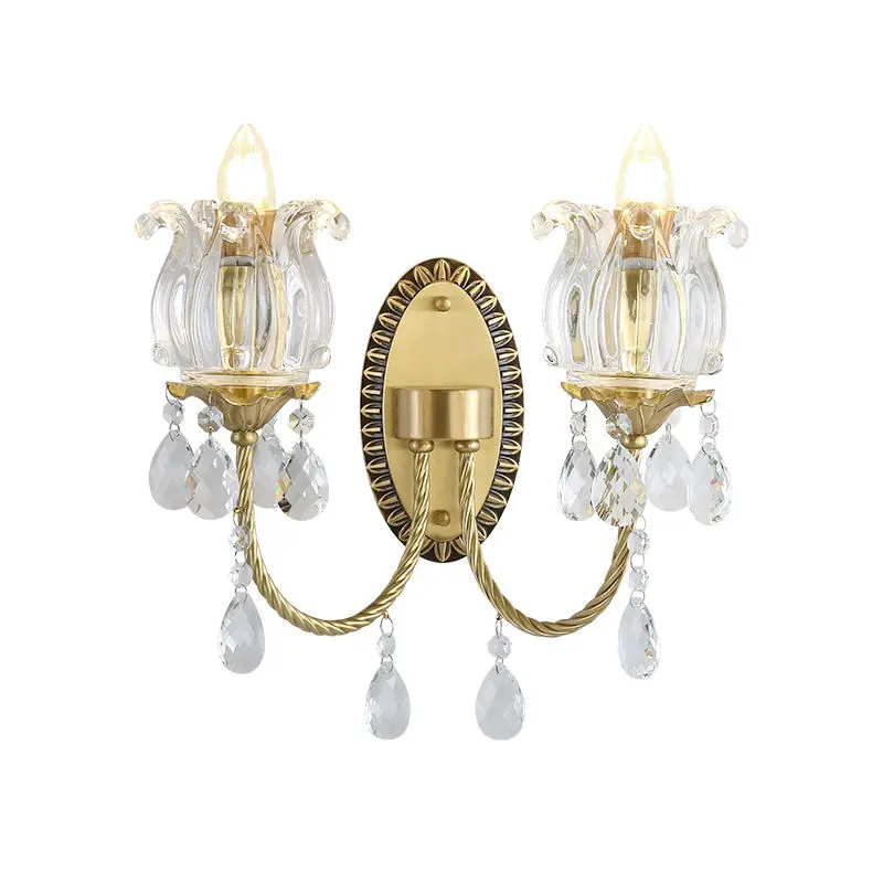 Modern Luxury LED Wall Lamp with Copper Crystal Gold Shade Dimmable for Living Room Bedroom Hotel Hallway Entrance Porch — view 4