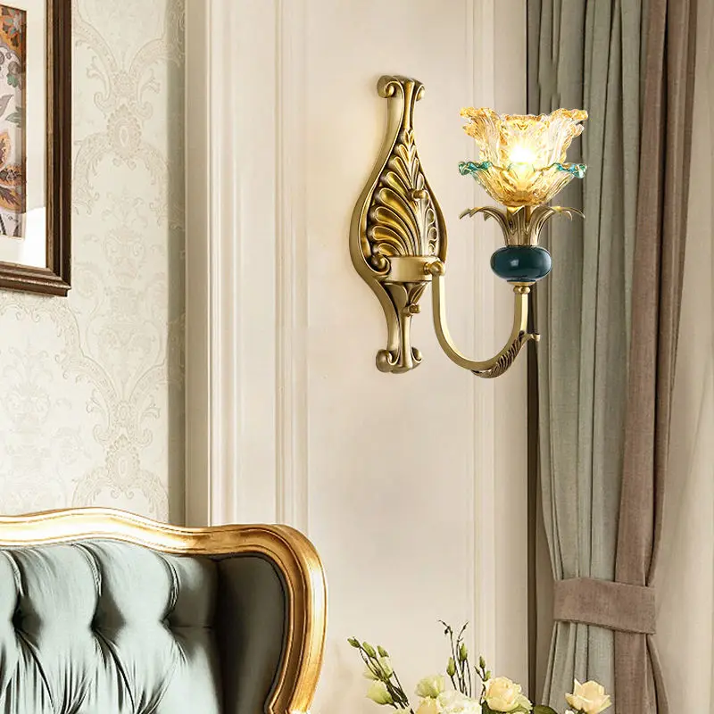 Modern Hallway Villa Hotel Hallway Luxury Wall Lamp Sconce Entrance Porch Bedside bar LED Copper Crystal Wall Light — view 1