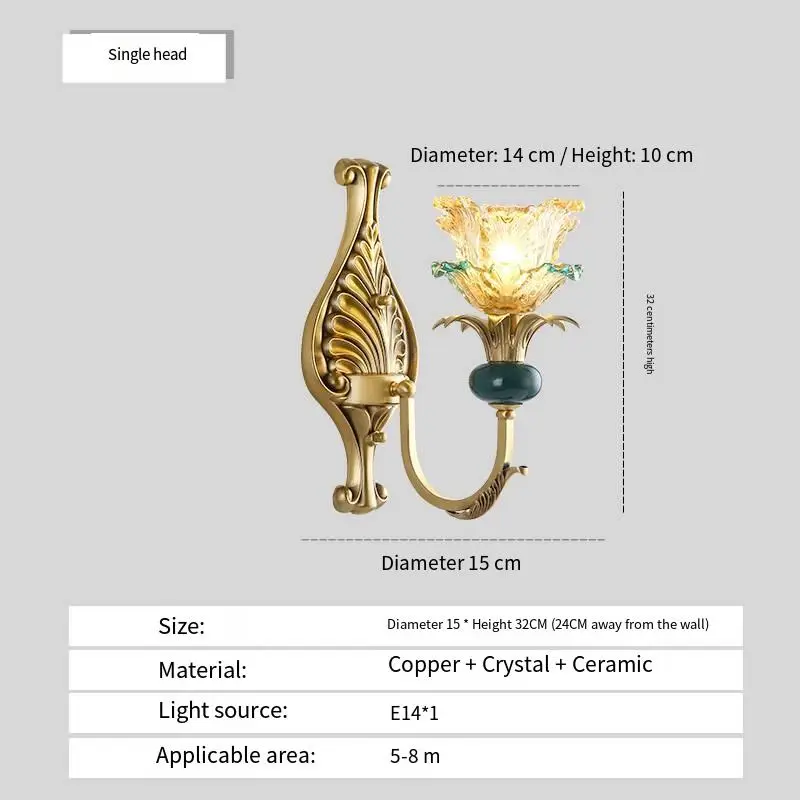 Modern Hallway Villa Hotel Hallway Luxury Wall Lamp Sconce Entrance Porch Bedside bar LED Copper Crystal Wall Light — view 2