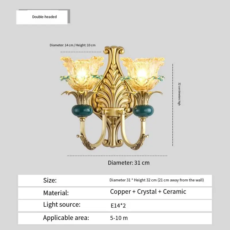 Modern Hallway Villa Hotel Hallway Luxury Wall Lamp Sconce Entrance Porch Bedside bar LED Copper Crystal Wall Light — view 5