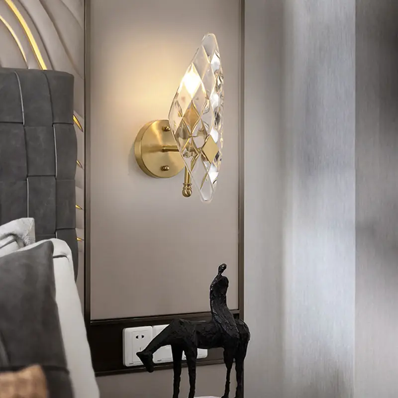 Modern Luxury LED Wall Lamp with Copper Glass Gold Entrance Porch Wall Light Dimmable for Bedroom Hotel Hallway Wall Lig — view 2
