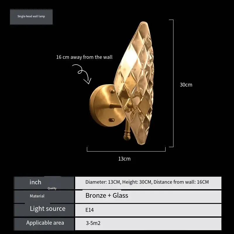 Modern Luxury LED Wall Lamp with Copper Glass Gold Entrance Porch Wall Light Dimmable for Bedroom Hotel Hallway Wall Lig — view 5