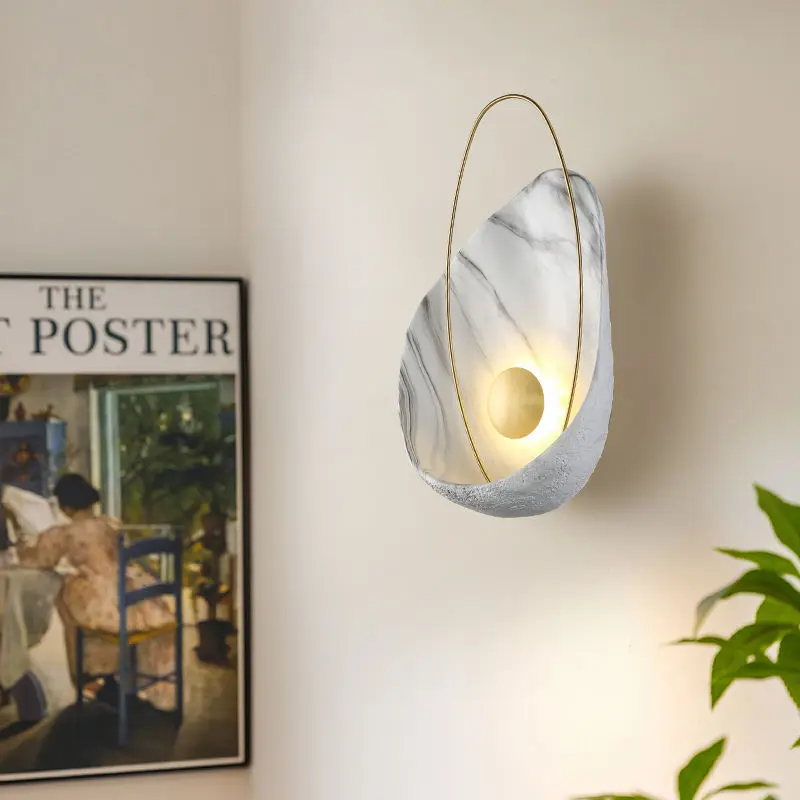 Modern Luxury LED Copper Resin Bedside Wall Lamp Sconce Hotel Entrance Hall Porch Villa Living Room Home Decor Wall Ligh — view 1