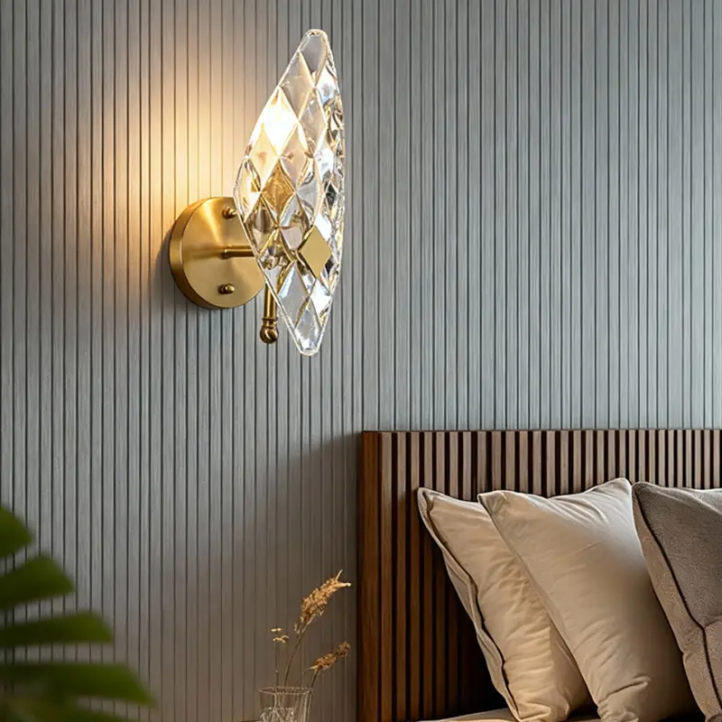 Modern Luxury LED Wall Lamp with Copper Glass Gold Entrance Porch Wall Light Dimmable for Bedroom Hotel Hallway Wall Lig — view 6