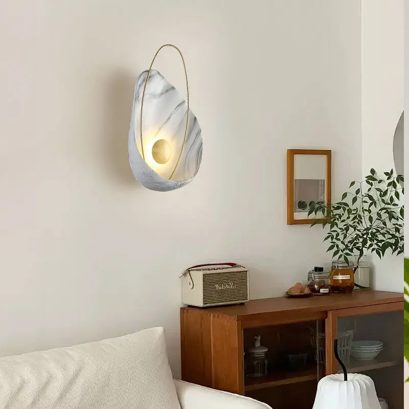 Modern Luxury LED Copper Resin Bedside Wall Lamp Sconce Hotel Entrance Hall Porch Villa Living Room Home Decor Wall Ligh — view 2