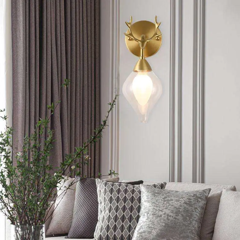 Home Hotel Entrance Porch Decor Banquet Hall Wall Light Led Modern Luxury LED Copper Glass Bedroom Living Room Wall Lamp — view 1
