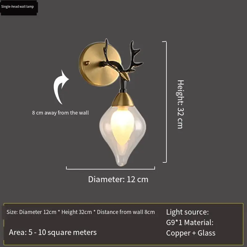 Home Hotel Entrance Porch Decor Banquet Hall Wall Light Led Modern Luxury LED Copper Glass Bedroom Living Room Wall Lamp — view 2