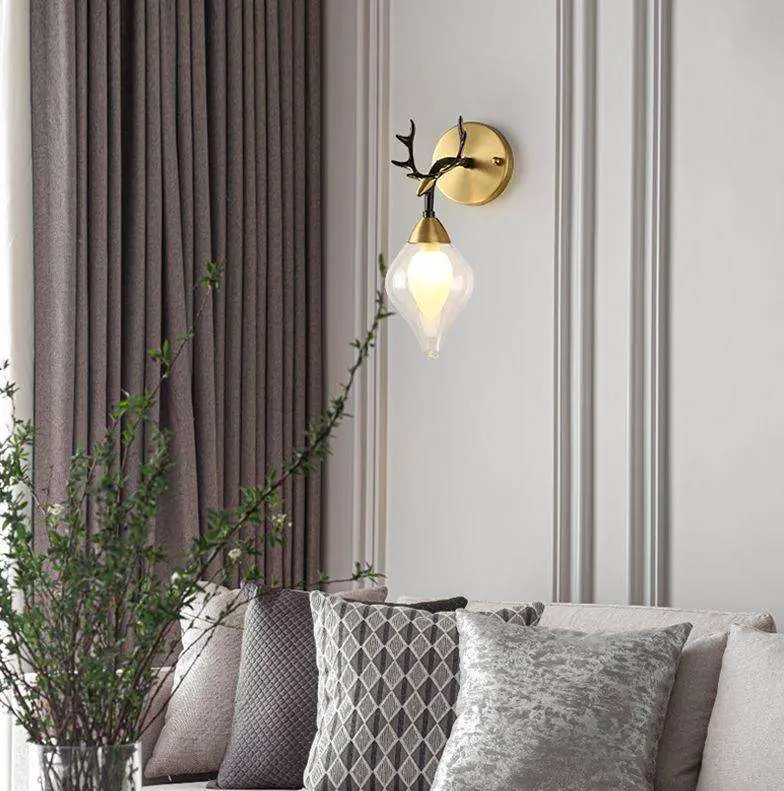 Home Hotel Entrance Porch Decor Banquet Hall Wall Light Led Modern Luxury LED Copper Glass Bedroom Living Room Wall Lamp — view 3