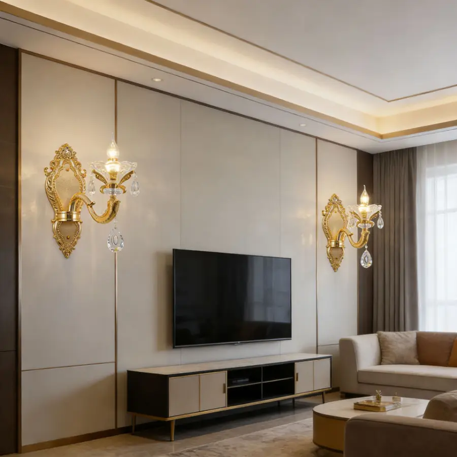Luxury Villa Lobby Banquet Hall Wall Light Copper Crystal Ceiling Wall Lamp for Livingroom Hotel Modern Ceiling Lamp — view 2