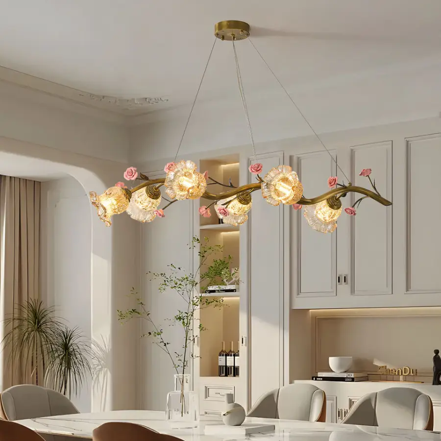 Luxury American Restaurant Furniture Decor Copper Pendant Lamp Decor bar Counter Light Hotel Chandelier Light Adjustable — view 2