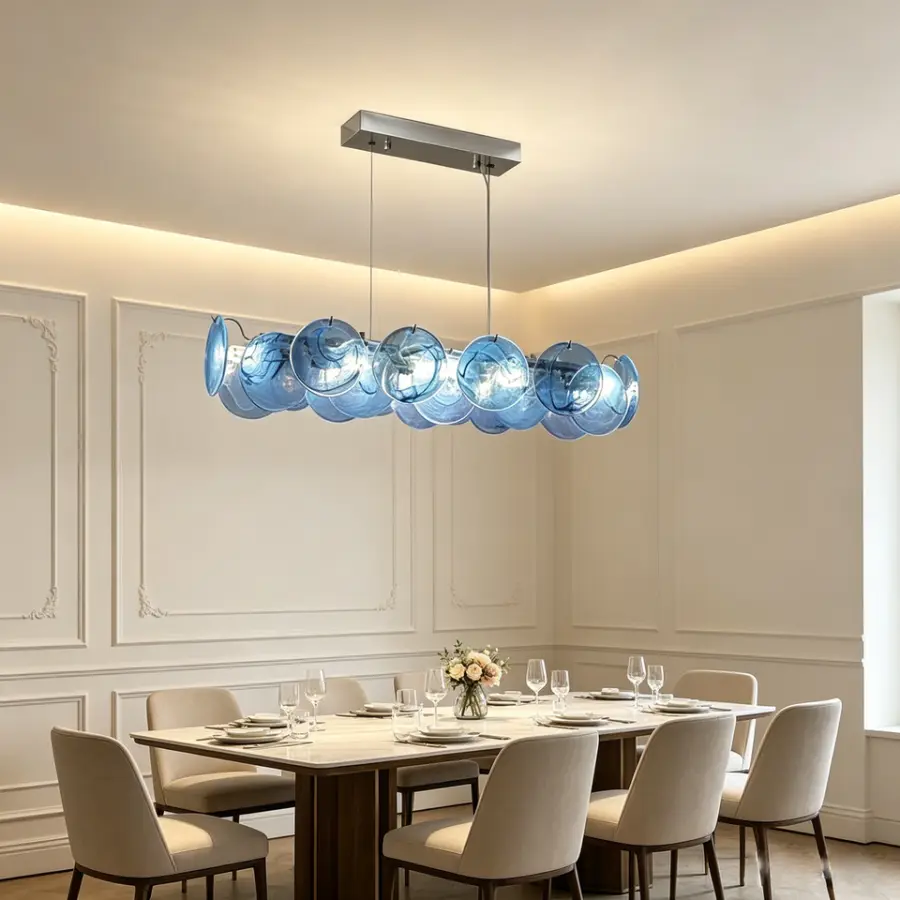 French Luxury Murano bar Counter Chandelier Lamp Villa Hall Iron Blue Glass Restaurant Ceiling Living Room Chandelier Li — view 1