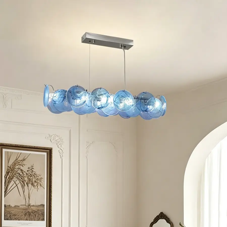 French Luxury Murano bar Counter Chandelier Lamp Villa Hall Iron Blue Glass Restaurant Ceiling Living Room Chandelier Li — view 2