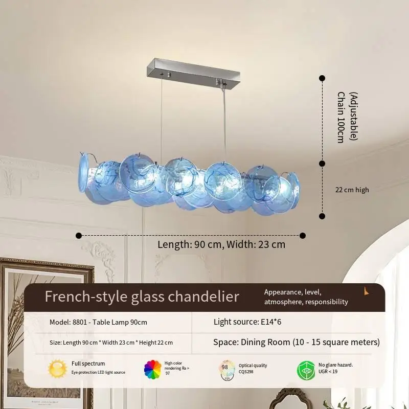 French Luxury Murano bar Counter Chandelier Lamp Villa Hall Iron Blue Glass Restaurant Ceiling Living Room Chandelier Li — view 6