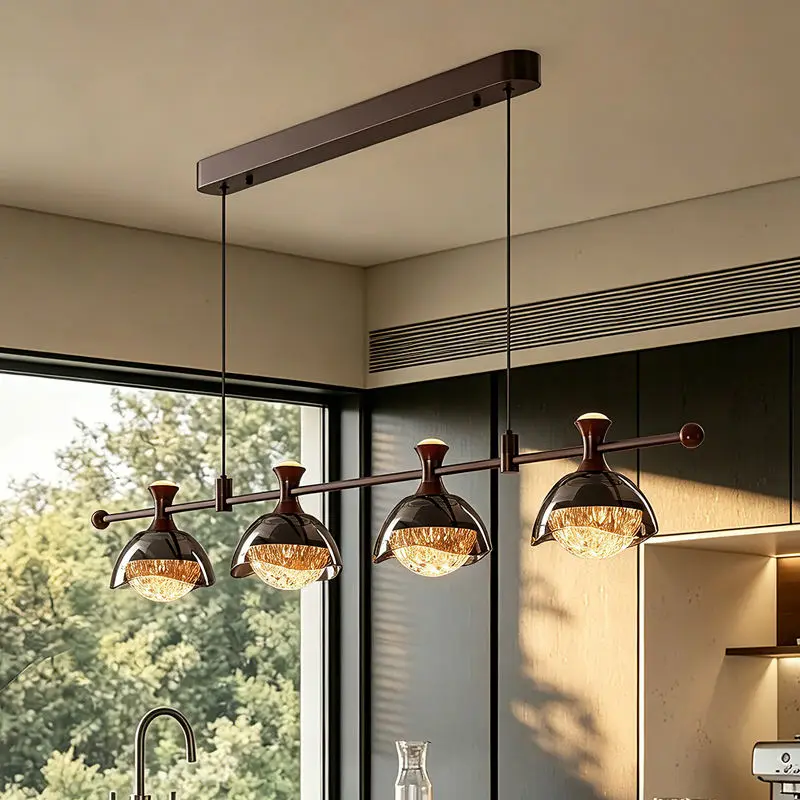 Modern Italian Long Bar Island Counter Restaurant Chandelier Villa Dining Aluminum Acrylic Glass LED Home Decor Pendant — view 1
