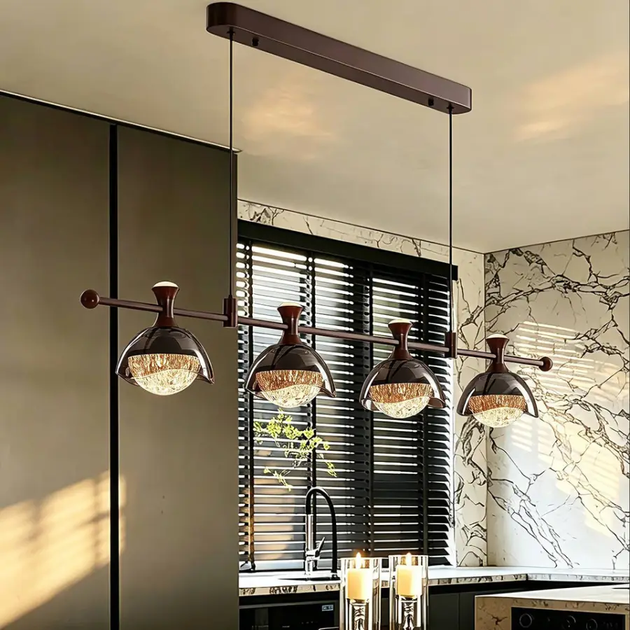 Modern Italian Long Bar Island Counter Restaurant Chandelier Villa Dining Aluminum Acrylic Glass LED Home Decor Pendant — view 2