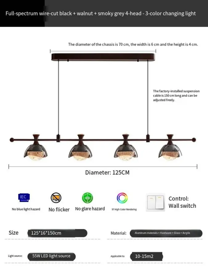 Modern Italian Long Bar Island Counter Restaurant Chandelier Villa Dining Aluminum Acrylic Glass LED Home Decor Pendant — view 4