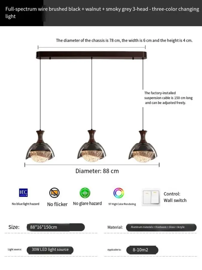 Modern Luxury bar Island Counter Desk Ceiling Pendant Lamp Villa Dining Restaurant Decor Chandelier Light Aluminum Acryl — view 4