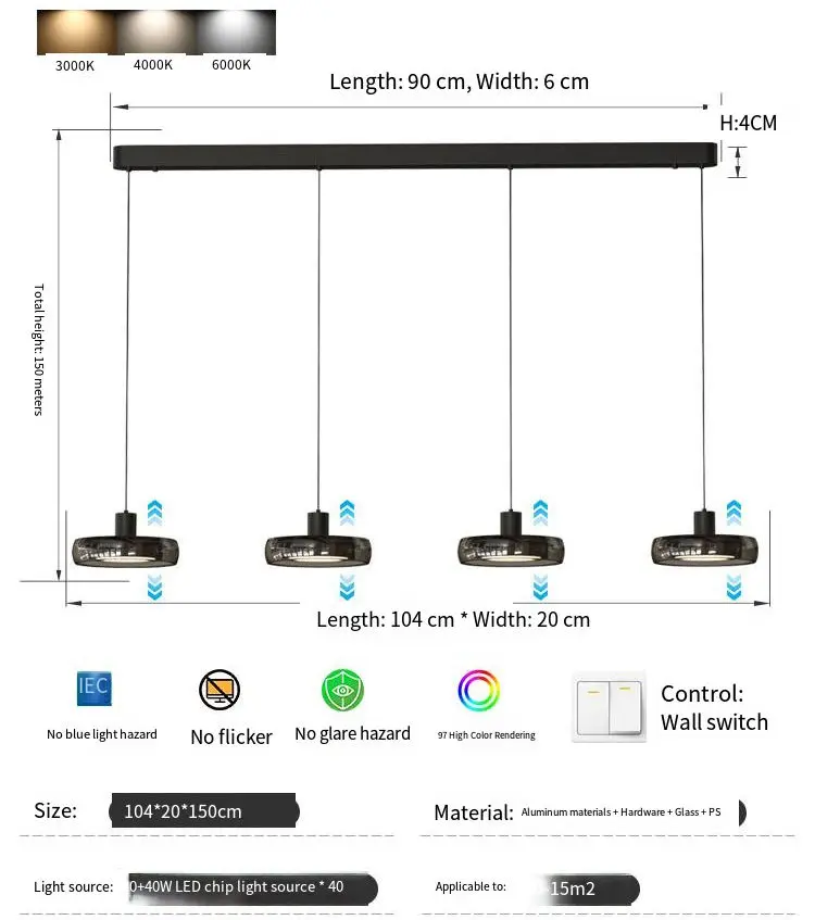 Modern Italian Villa Dining Chandelier Light Long bar Island Counter Desk Aluminum Hardware Glass Home Ceiling Pendant L — view 4