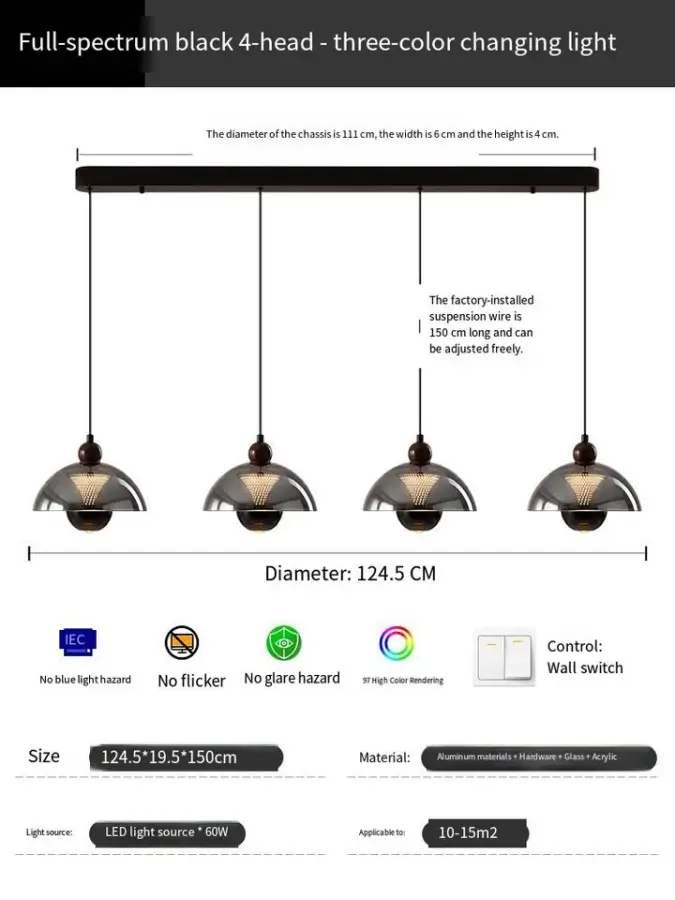 Modern bar Counter Long Pendant Hanging Light Modern Glass Aluminum Home Restaurant Hotel Led Decor Ceiling Chandelier L — view 3