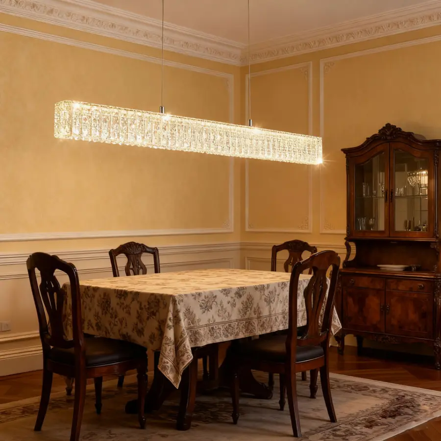 Modern Crystal Bar LED Dining Table Decor Luxury Light Chandelier Ceiling Lamp Room Fixture Stainless Steel Pendant Lamp — view 1