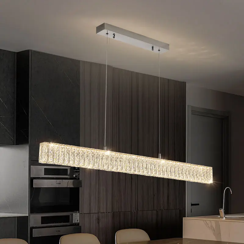 Modern Crystal Bar LED Dining Table Decor Luxury Light Chandelier Ceiling Lamp Room Fixture Stainless Steel Pendant Lamp — view 2