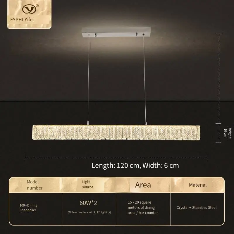 Modern Crystal Bar LED Dining Table Decor Luxury Light Chandelier Ceiling Lamp Room Fixture Stainless Steel Pendant Lamp — view 3